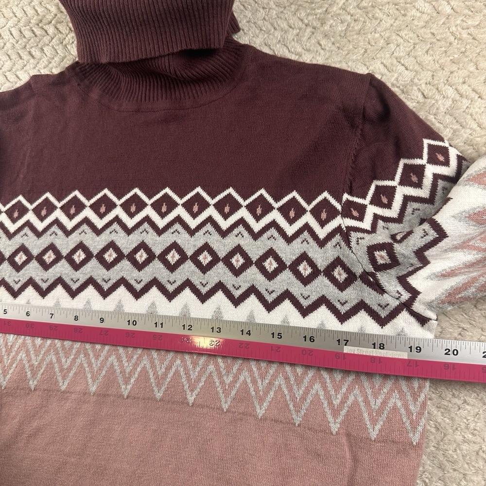 L.L. Bean Women's Fairisle Soft Cashmere Cotton Turtleneck‎ Sweater Large Cabin - Picture 7 of 10